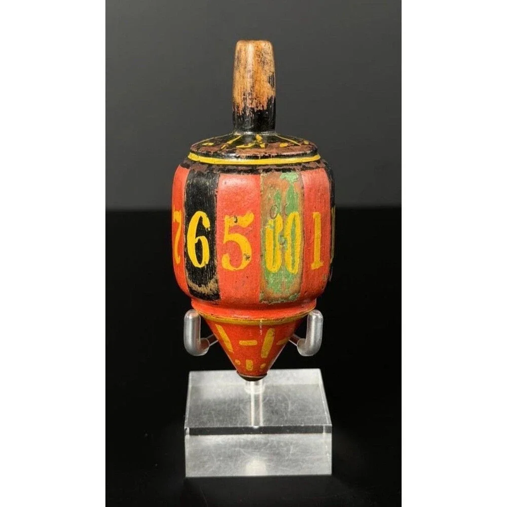 Antique Painted Wood Roulette Teetotum Gambling Spinner 0 00 Folk Art